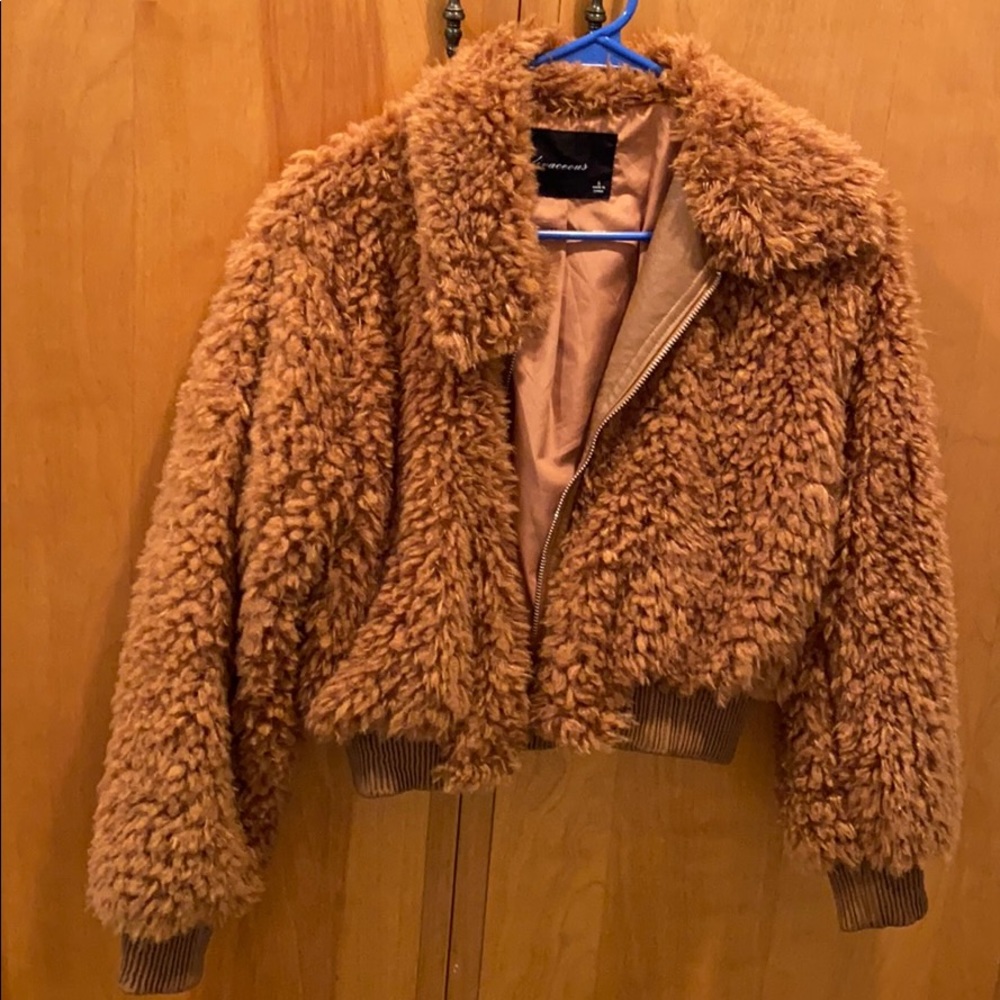 Brown crop teddy jacket